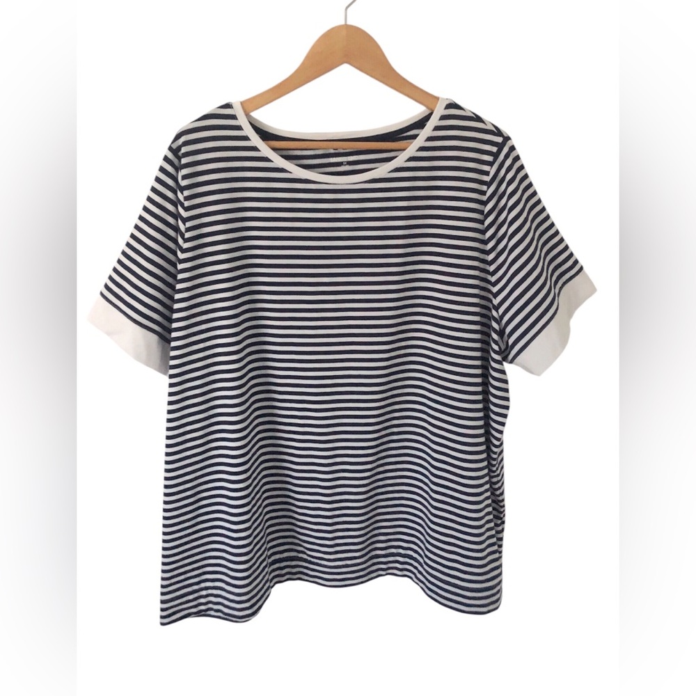 Lands End Women's Striped Short Sleeve Top Size 3X Navy White Nautical Coastal